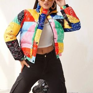 SHEIN Paisley Patchwork, Print Winter Coat.